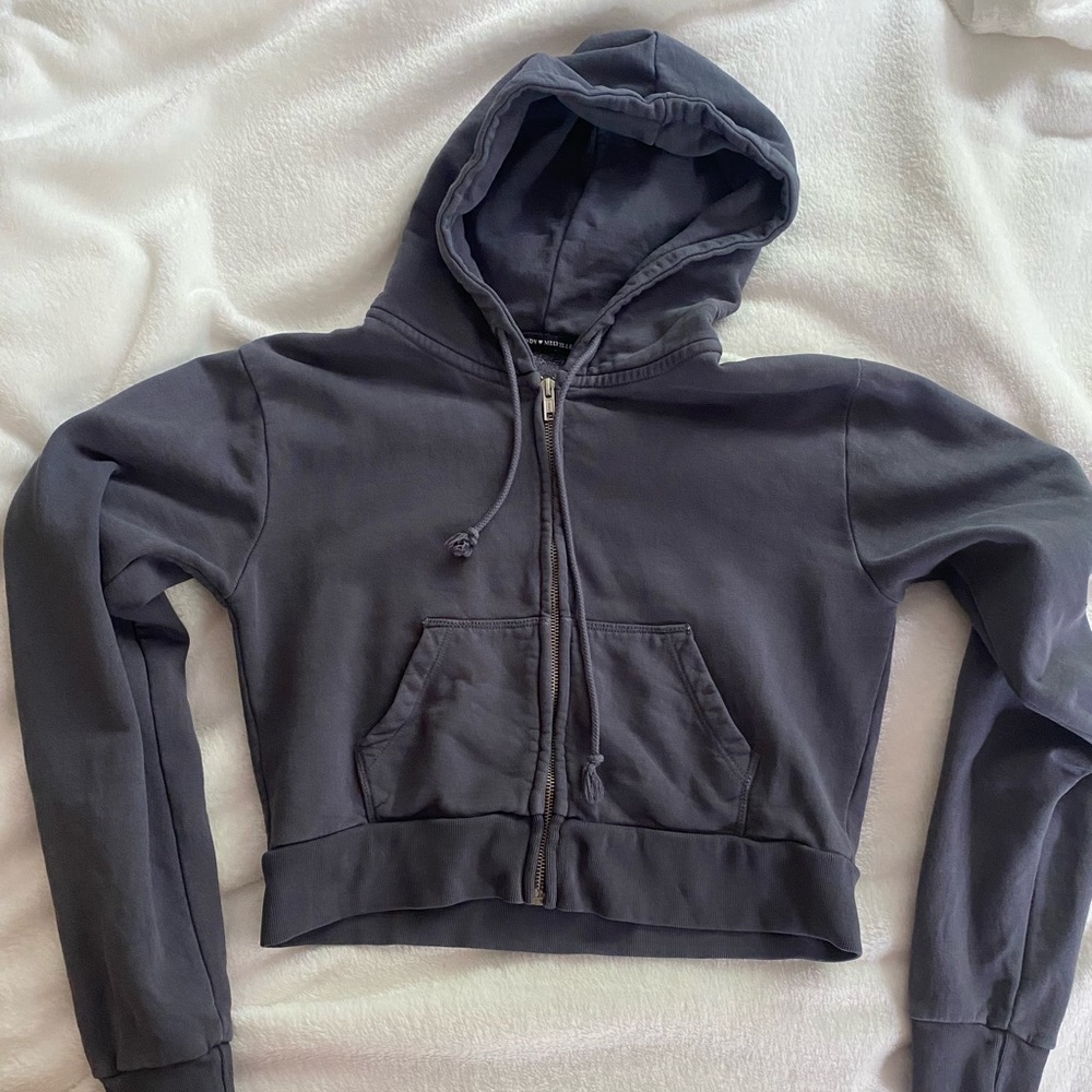 Brandy Melville Crystal Zip Up Cropped Hoodie